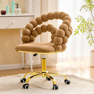 English Elm Velvet Bubble Back Swivel Vanity Chair with Gold Base for Bedroom Makeup Room W3875P446135