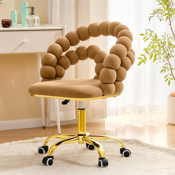 English Elm Velvet Bubble Back Swivel Vanity Chair with Gold Base for Bedroom Makeup Room W3875P446135