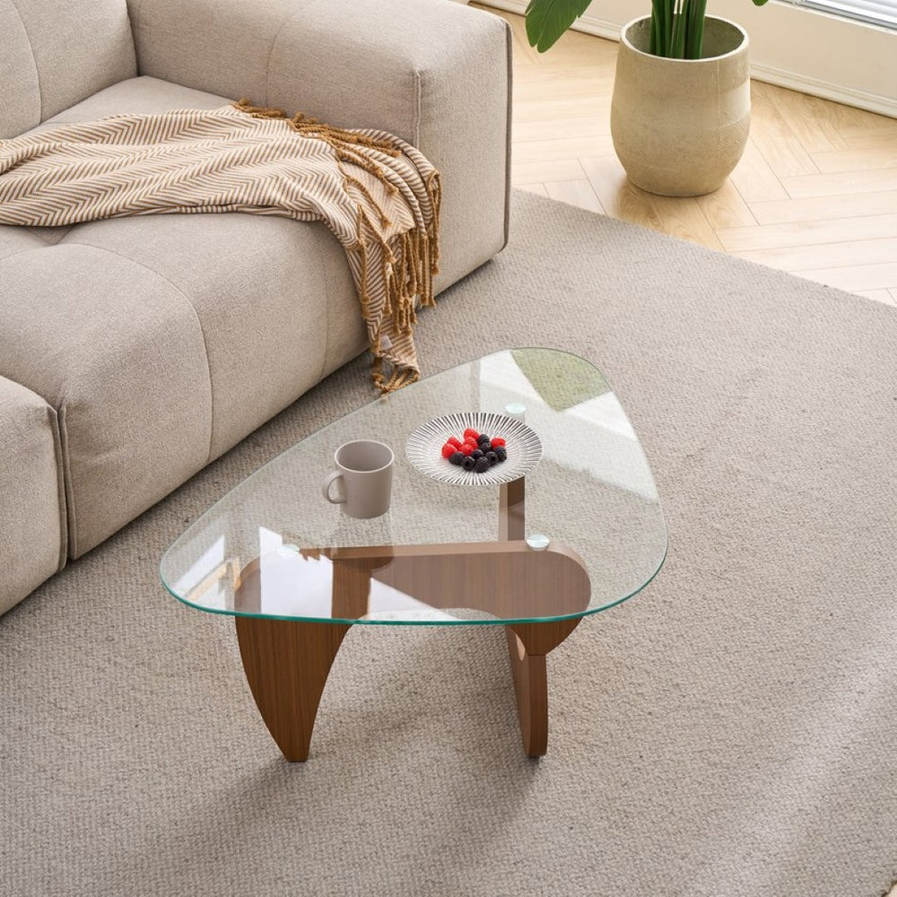English Elm Glass Top Coffee Table Tempered Surface Oak Wood Base Mid-century Modern Living Room W1718P452039
