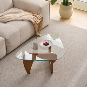 English Elm Glass Top Coffee Table Tempered Surface Oak Wood Base Mid-century Modern Living Room W1718P452039