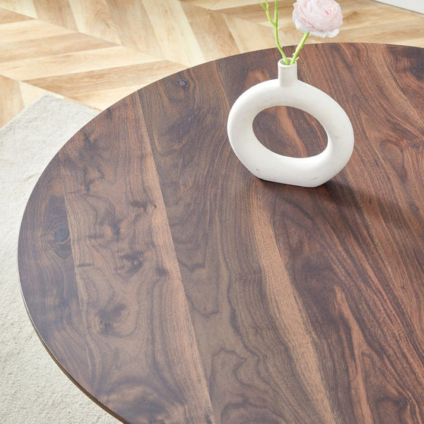 English Elm Table & 4 Chairs Set - Modern Minimalist 42" Round Dining Table With Deep Walnut Top & Techno-Fabric Seating W1151S03749-GIGA