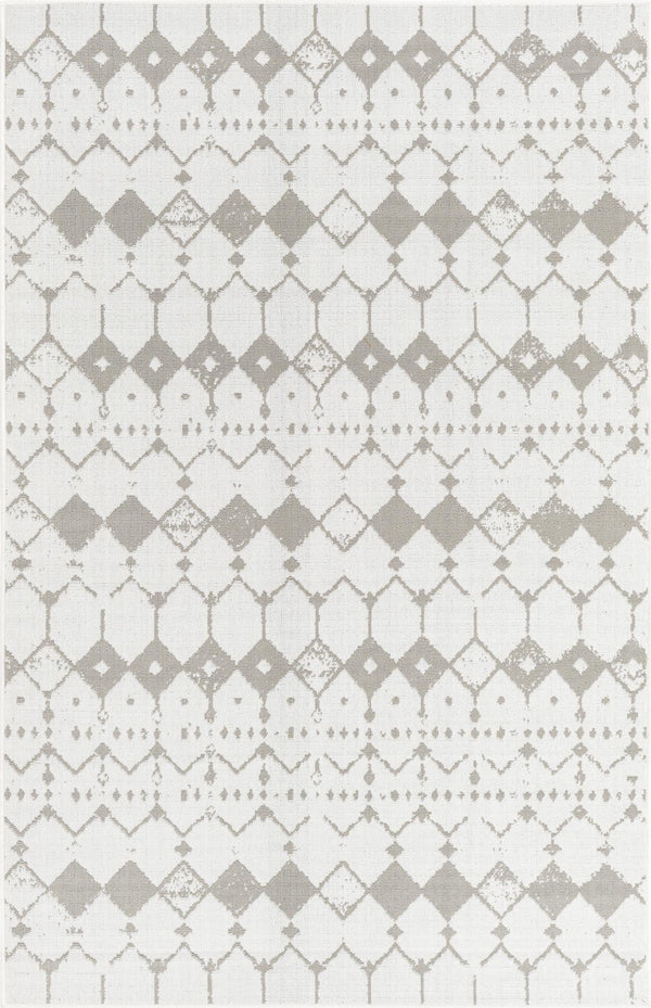 Unique Loom Outdoor Trellis Cardak Machine Made Geometric Rug Ivory and Gray, Gray 5' 3" x 8' 0"