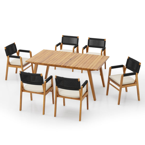 English Elm Christopher Knight Home® - Outdoor 7-Piece Acacia Dining Set With Cushions, Black Rope Accents For Stylish Patio Gatherings N773P210139B6_60388.00