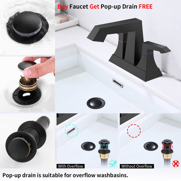 English Elm 2-Handle Modern Matte Black Bathroom Faucet With Drain & Supply Kits For Stylish, Easy Installation T3177P277481