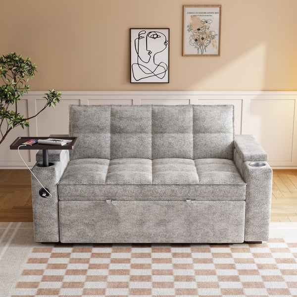 English Elm 65'' Chenille Velvet Convertible Sofa Bed with Swivel Tray and Built-in Storage Armrest W1825P452790