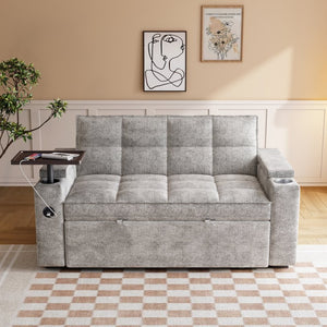 English Elm 65'' Chenille Velvet Convertible Sofa Bed with Swivel Tray and Built-in Storage Armrest W1825P452796