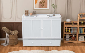 English Elm Queen Murphy Wall Bed with Pull Out Drawer and Built in Usb Charging Cabinet White N708P205905K