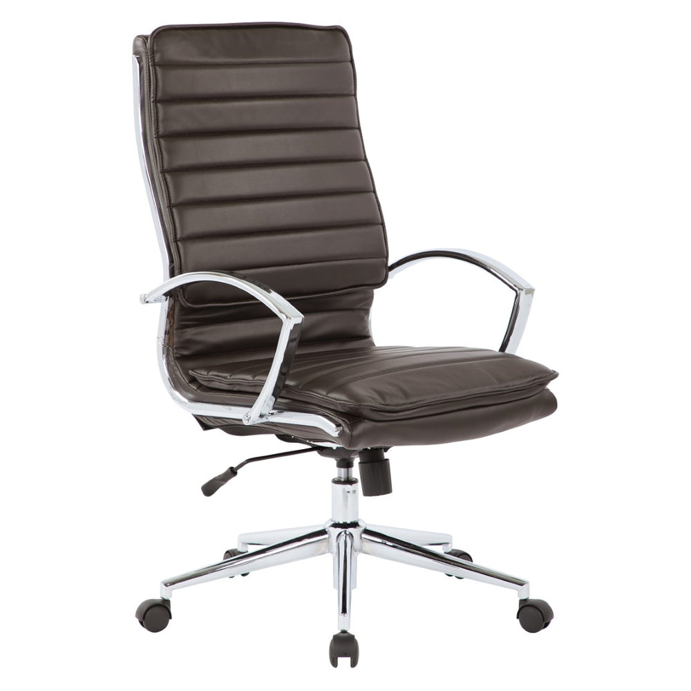 OSP Home Furnishings High Back Executive Office Chair Faux Leather Ergonomic Seat with Chrome Arms and Lumbar Support High SPX23590C-U1