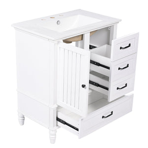 English Elm Christopher Knight Home® - 30" Bathroom Vanity with Ceramic Sink, Acacia & MDF Cabinet, Soft-Close Door & Drawers White N759P346895K