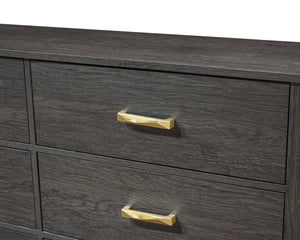 English Elm 1pc Contemporary 4-Drawer Storage Chest with Metal Handles and Luxe Metallic Accents for Bedroom Gold,Gray 61.02 L x 19.49 W x 40.59 H B2741P353125