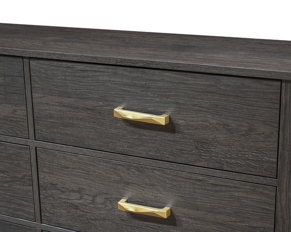 English Elm 1pc Contemporary 4-Drawer Storage Chest with Metal Handles and Luxe Metallic Accents for Bedroom Gold,Gray 61.02 L x 19.49 W x 40.59 H B2741P353125