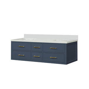 English Elm Blue Double Bath Vanity With White Quartz Top - Stylish 60" W, Ample Storage & Soft-Close Doors B2731P258044