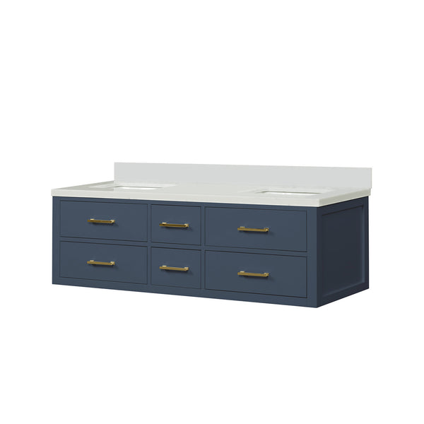 English Elm Blue Double Bath Vanity With White Quartz Top - Stylish 60" W, Ample Storage & Soft-Close Doors B2731P258044