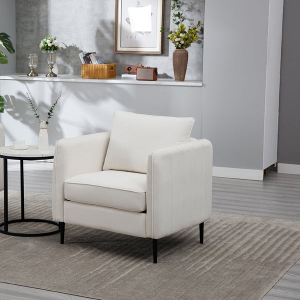 English Elm Accent Velvet Armchair Mid-century Modern Plush Seat with Metal Legs for Any Room W3244P327103