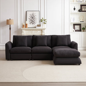 English Elm MH102.2 Modular 102.2" L-Shaped Sectional Sofa with Ottoman, 3 Cushions & Pillows, Upholstered Comfort Black W1193S00137