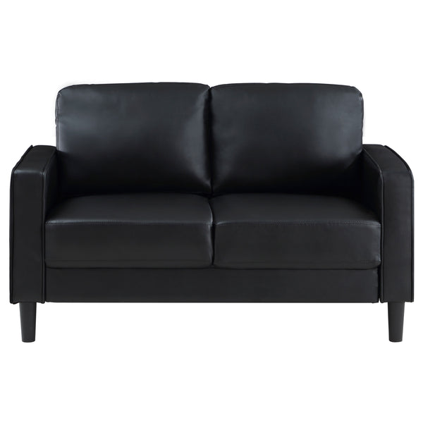 English Elm Ruth Modern 2-Piece Black Faux Leather Sofa & Loveseat Set with Plush Cushions, Track Arms, Tapered Legs B062S01270