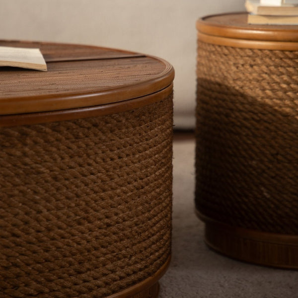 English Elm Flower-shaped Rattan Coffee Table Boho Woven Design with Hidden Lift Top Storage W3081P464721