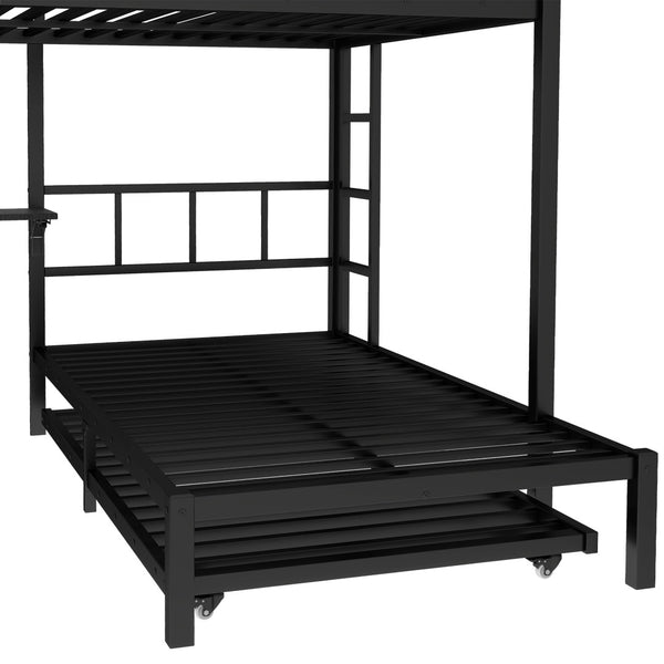 English Elm Queen Over Twin Bunk Bed With Wardrobe, Trundle, Foldable Desk & Noise-Reducing Design In Black W1580S00137-GIGA