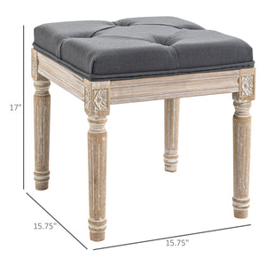 English Elm HOMCOM Vintage Tufted Ottoman 16" Linen-Feel Footstool with Carved Wood Legs, Grey Accent Seat W2225P217637