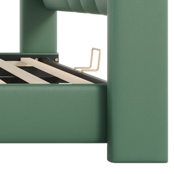 English Elm Christopher Knight Home® - King PU Leather Bed Frame with Wingback Headboard & Footboard, Gold Accents, Platform Slat Support, Elegant Design Dark Green 85 L x 10 W x 3.25 H N761S0000017F