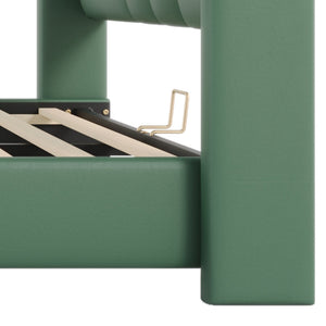 English Elm Christopher Knight Home® - Queen Plush Leather Upholstered Bed Frame with Wingback Headboard, Wavy Footboard, Quiet Support Dark Green 85.2 L x 9.8 W x 3.25 H N761S0000016F