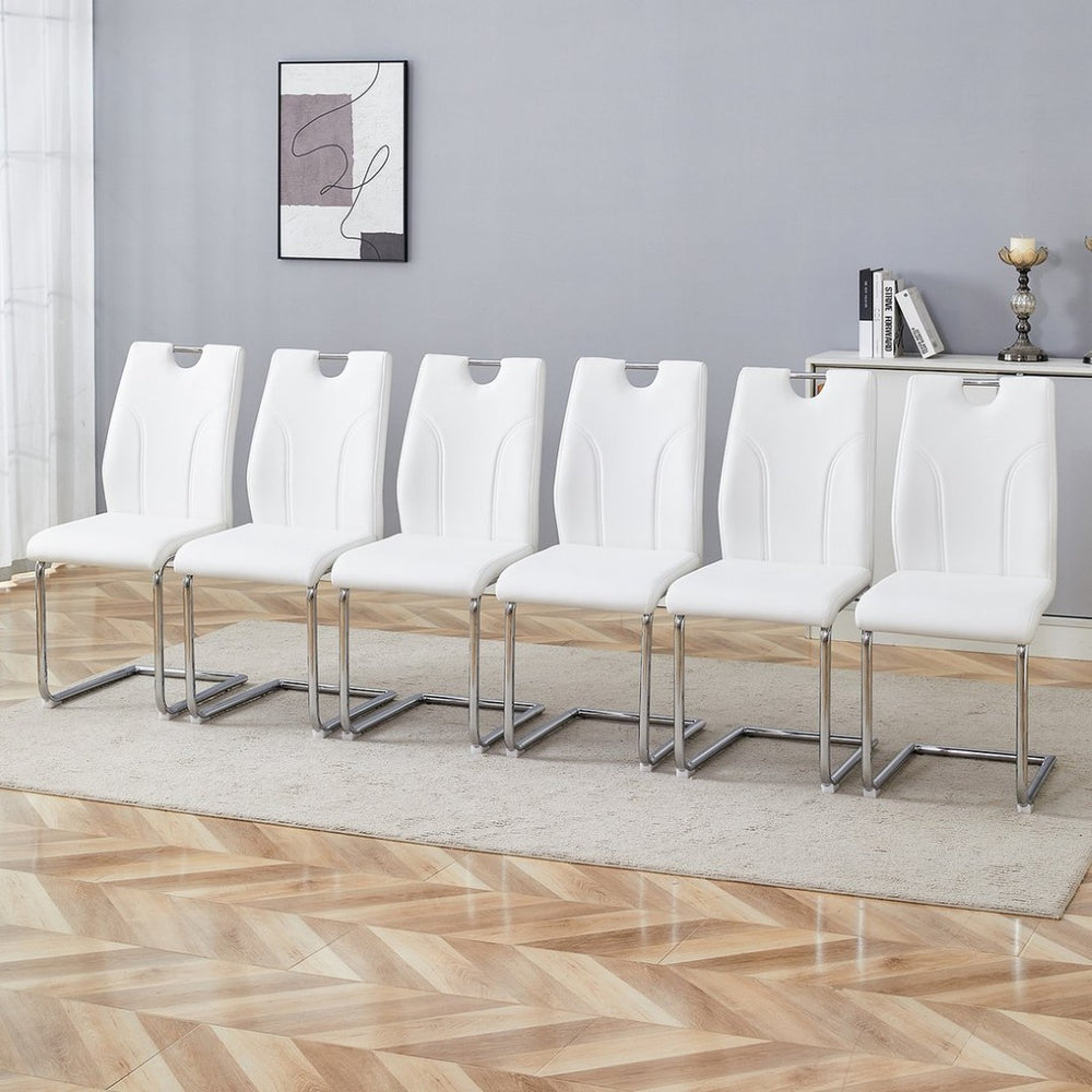 English Elm White Pu Dining Chair Set - Modern Comfort With Ergonomic Design, Silver Metal Legs, Set Of 6 Chairs W2920P225023-GIGA