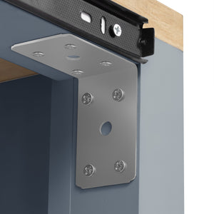 English Elm K&K 47 Inch Kitchen Island with Extendable Dining Table, Rolling Storage Cabinet, Built-In Power Grey+Blue N707P215327G