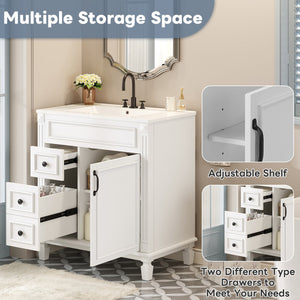 English Elm 30" French-Inspired Bathroom Vanity With Ceramic Sink & Dual Drawers - Elegant Storage Solution! N710P323328K