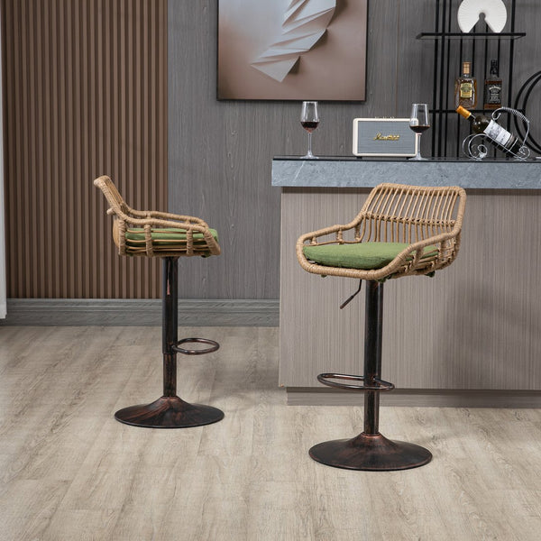 English Elm Modern Swivel Bar Stools Set of 2 Adjustable Counter Height Chairs with Linen Seat Vintage Gold Frame Green W39594822