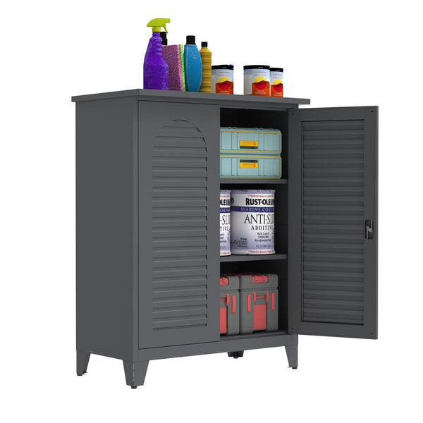 English Elm 47'' Heavy-Duty Metal Tool Storage Cabinet Slate - Space-Saving Wall Mount, Adjustable Shelves, Pegboard Organizer W3387P351632