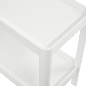 English Elm Yonda White Nightstand with Two Raised-Edge Shelves, Rounded Corners, Floor Glides — Solid Wood/MDF Elegance B050P376964