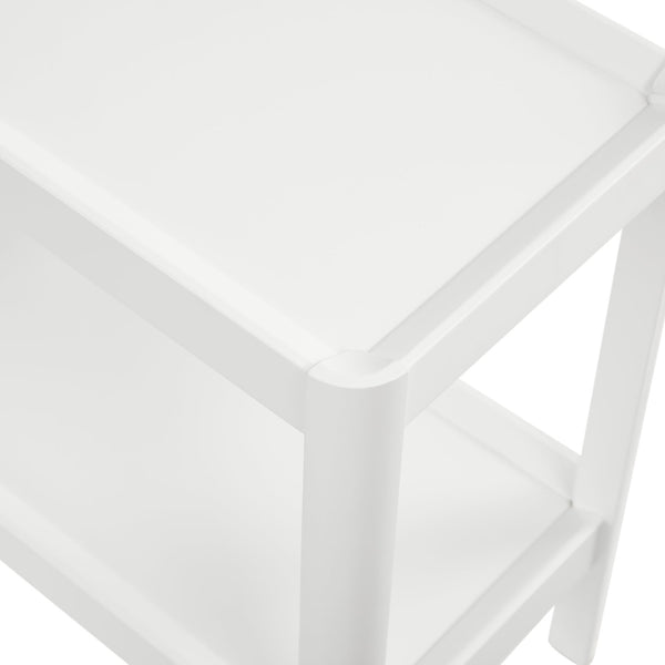English Elm Yonda White Nightstand with Two Raised-Edge Shelves, Rounded Corners, Floor Glides — Solid Wood/MDF Elegance B050P376964
