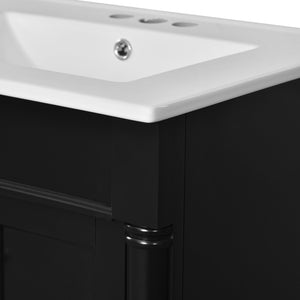 English Elm 24'' Modern Bathroom Vanity with Ceramic Basin, Solid Wood Frame, Soft-Close Doors, Ample Storage Black N710P190503B