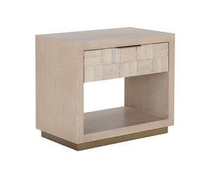 Sunpan Akava Nightstand - Contemporary Light Oak Wood Design with Gold Accents for Modern Bedrooms