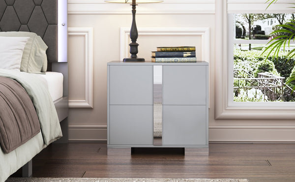 English Elm Elegant Nightstand with Metal Feet and Two Spacious Drawers for Stylish Bedroom and Living Rooms Gray 28.75 L x 17.75 W x 7.75 H N733P307938G