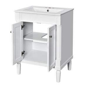 English Elm 24'' Modern Bathroom Vanity with Ceramic Basin, Solid Wood Frame, Soft-Close Doors, Ample Storage White N710P190503K