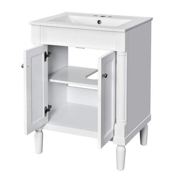 English Elm 24'' Modern Bathroom Vanity with Ceramic Basin, Solid Wood Frame, Soft-Close Doors, Ample Storage White N710P190503K