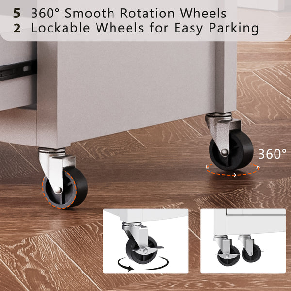 English Elm K&K 52" Kitchen Island with Embossed Farmhouse Texture, Drop Leaf, Spice & Towel Racks, Wheels White N707P195393W