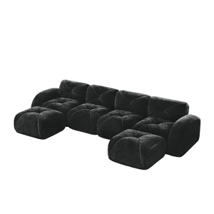 English Elm U-shaped Modular Velvet Sofa Tufted Cushions High Density Foam Living Room Sectional Black W714S01605