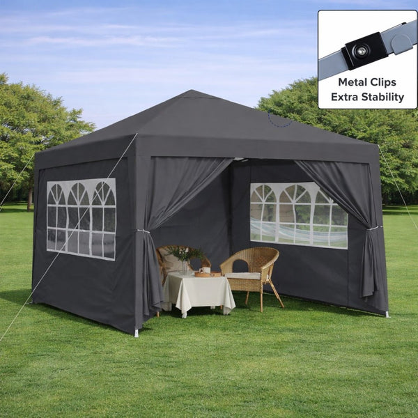 English Elm Outdoor 10x10 Pop up Canopy Gazebo with Sidewalls Mesh Windows Steel Frame Uv Roof Black W419P445709