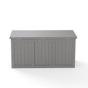 English Elm 67 Gallon Solid Wood Outdoor Deck Box with Seat and Tabletop for Patio Storage W2640P327221