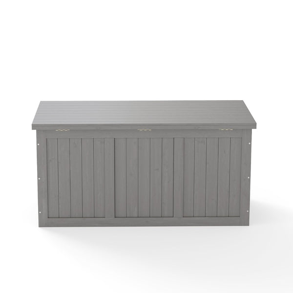 English Elm 67 Gallon Solid Wood Outdoor Deck Box with Seat and Tabletop for Patio Storage W2640P327221