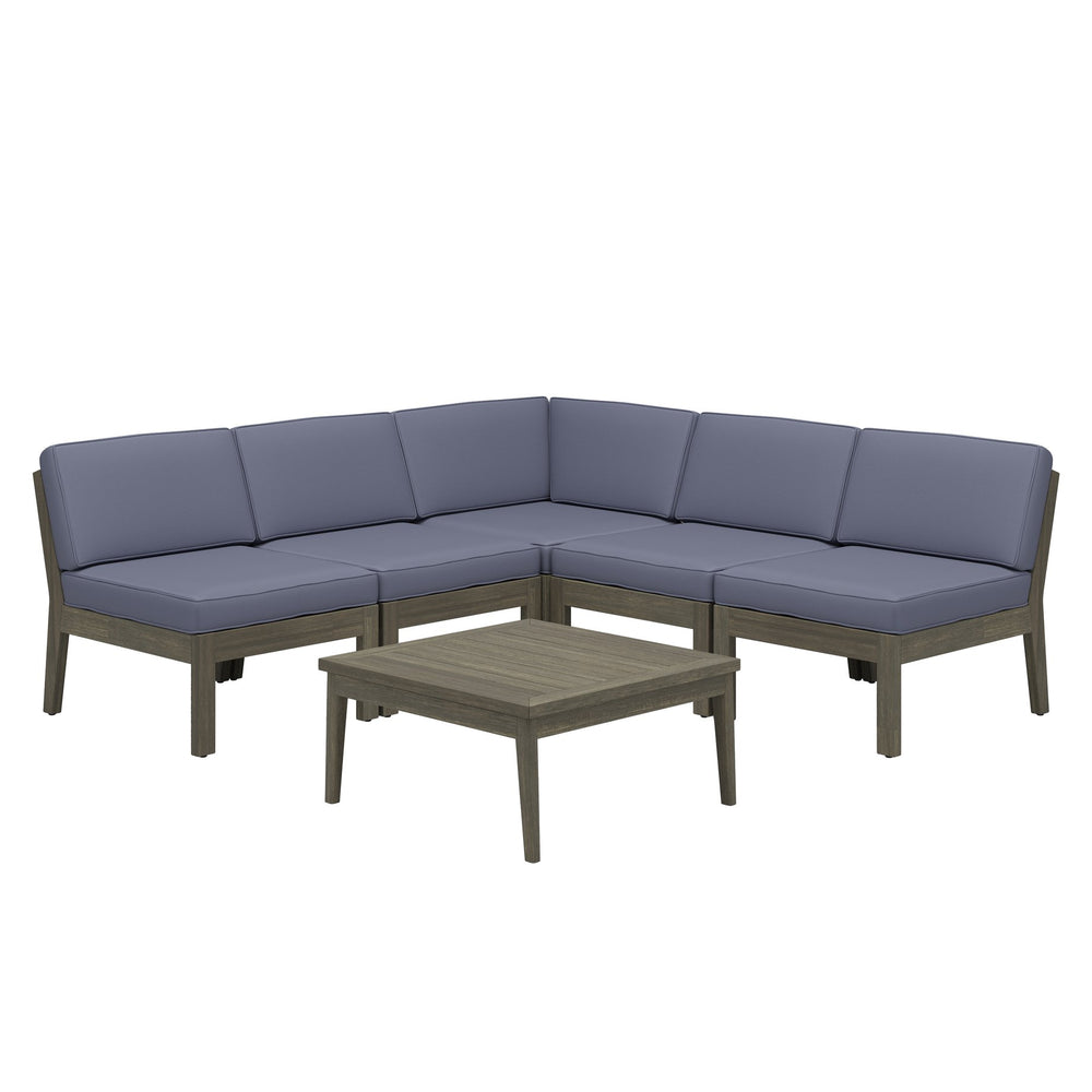 English Elm Christopher Knight Home® - Grenada 5-Seater Outdoor Acacia Wood Sectional Sofa Set With Water-Resistant Cushions, Grey+Dark Grey N773OS00059G