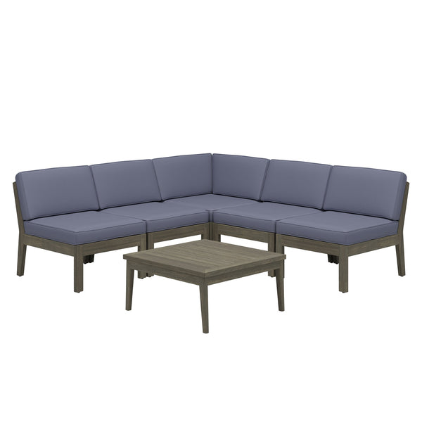 English Elm Christopher Knight Home® - Grenada 5-Seater Outdoor Acacia Wood Sectional Sofa Set With Water-Resistant Cushions, Grey+Dark Grey N773OS00059G