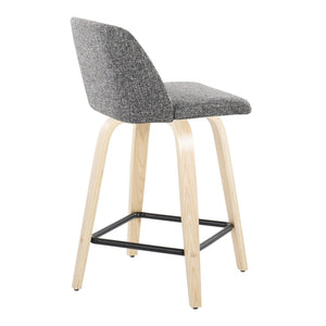 English Elm Toriano 24" Swivel Counter Stool Set Of 2 - Modern Grey Noise Fabric & Natural Wood With Metal Footrest B202S00120-GIGA