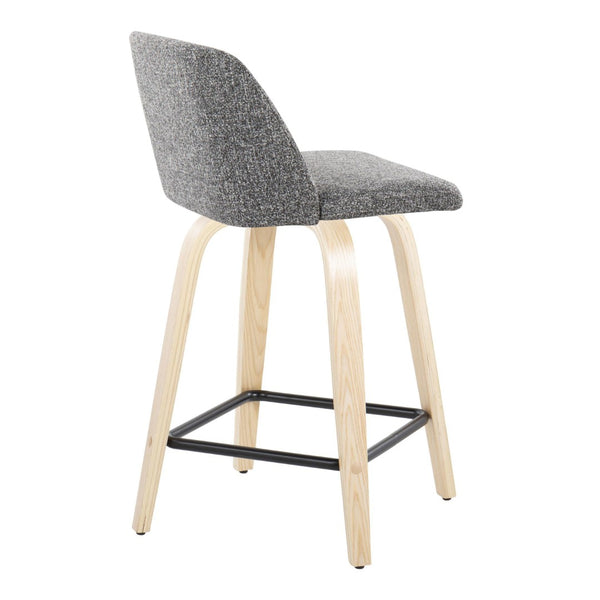 English Elm Toriano 24" Swivel Counter Stool Set Of 2 - Modern Grey Noise Fabric & Natural Wood With Metal Footrest B202S00120-GIGA