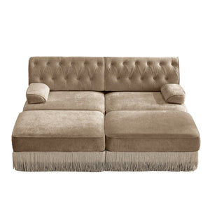 English Elm With Tufted Velvet Sectional Sofa Two Ottomans Tassel Skirt French Chesterfield Living Room Camel W714S01744