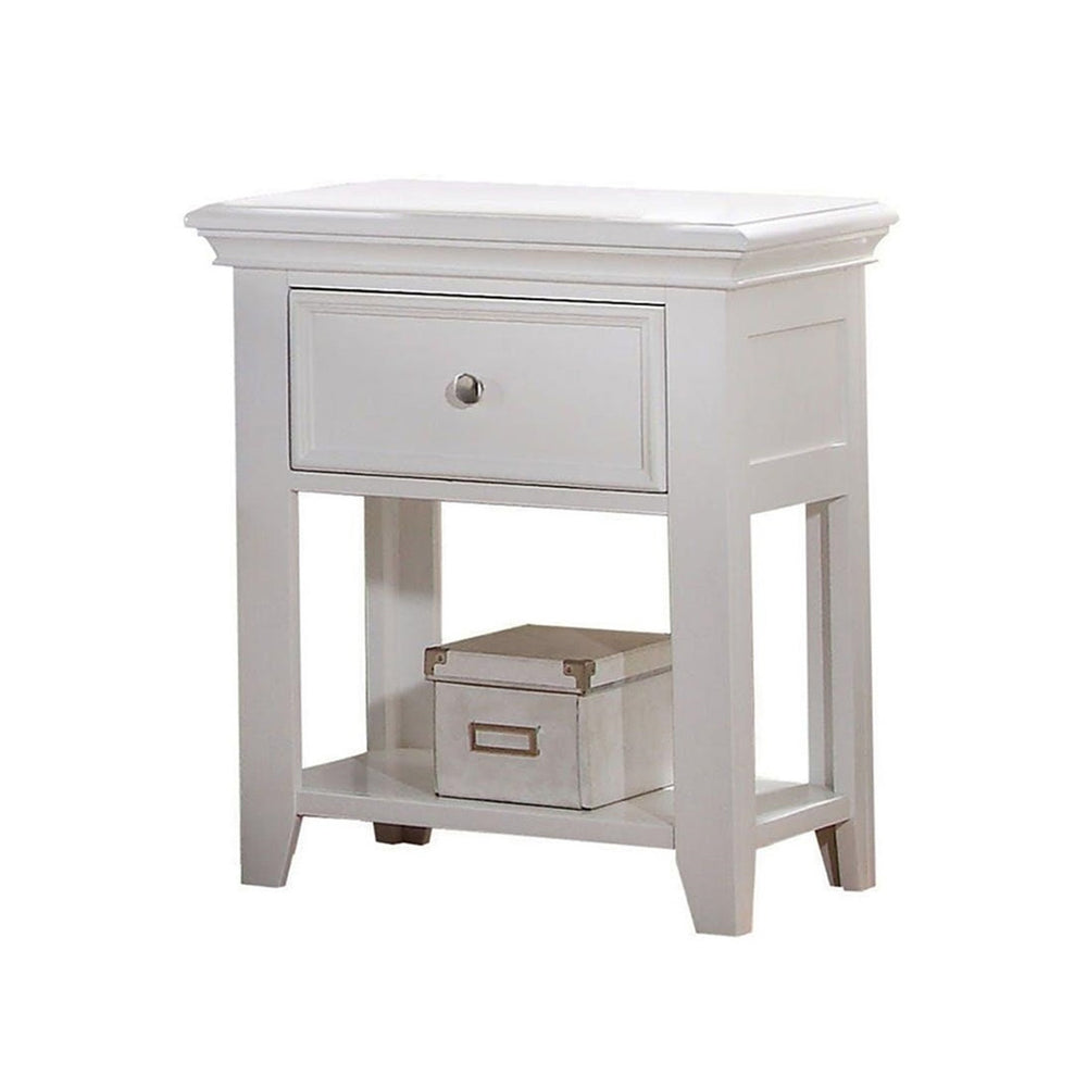 English Elm 1 Drawer White Nightstand With Open Shelf - Modern Design For Stylish Bedroom Storage Solutions B016P253591