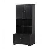 English Elm Tall and Wide Bathroom Floor Storage Cabinet, Bathroom Storage Unit, Freestanding Cabinet With 4 Doors, Adjustable Shelves, Open Multi-Layer Shelves, Black