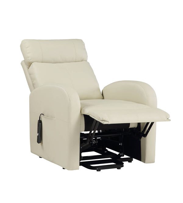 English Elm Ricardo Beige PU Power Lift Recliner with Pocket Coil Seat, Wired Remote, Durable Metal Frame B2726P405679